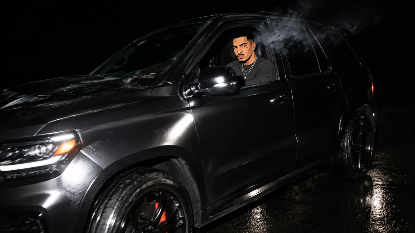 HIGHENA in dark vehicle at night